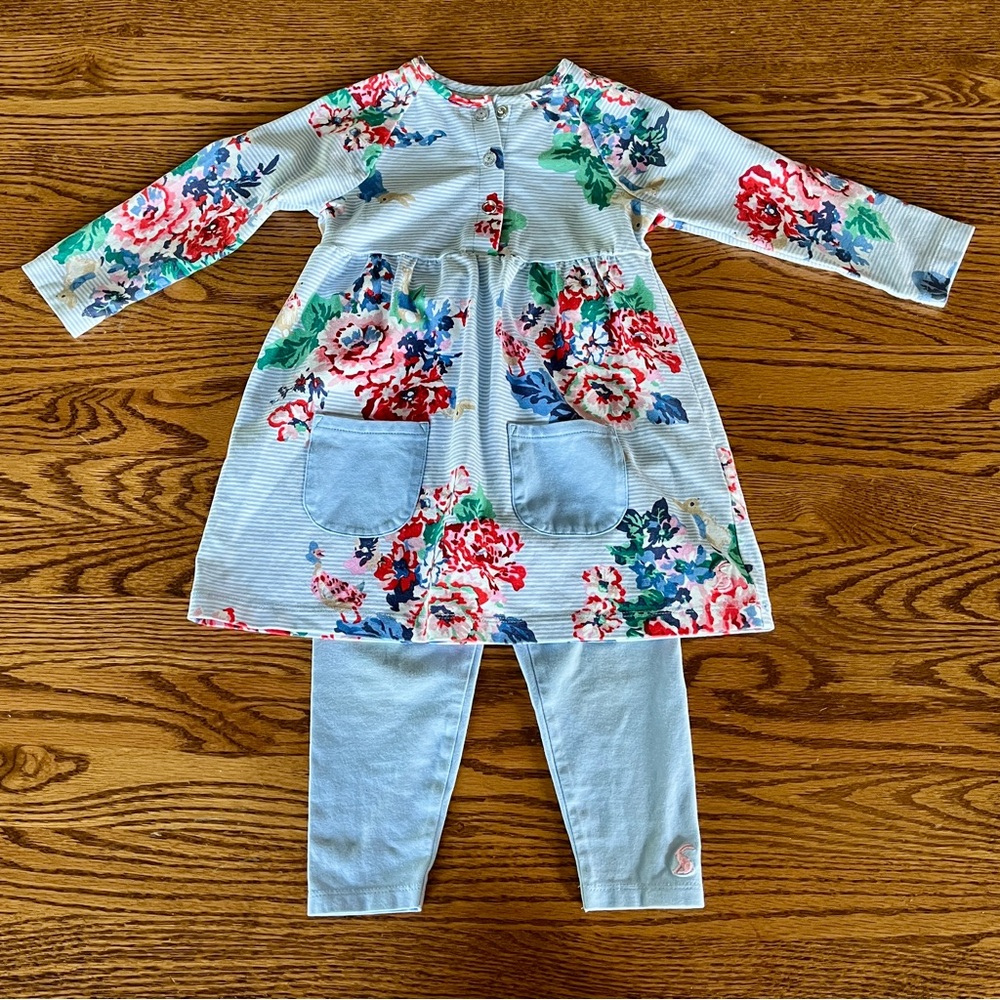 Joules Floral Striped Dress with Leggings